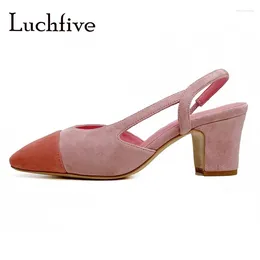 Sandals Sexy Summer Square Heels Pointed Toe Patchwork Buckle Strap Pumps Brand Designer Runway Party Shoes