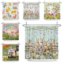 Shower Curtains Happy Easter Bathroom Curtain Cartoon Eggs Floral Cute Polyester Fabric Bathtub Screen With Hooks