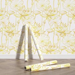Wallpapers Modern Golden Lotus Decal Wallpaper Chic Floral Self Adhesive Interior Decoration Peel And Stick 17.7" 118"