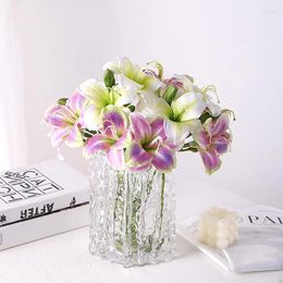 Decorative Flowers Garden Crafts Wedding Home Artificial Flower Decoration Colourful Simulation Lily Bouquet Living Room Tabletop Ornaments