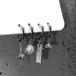 Dangle Earrings Cross Star Rhinestone Pearl Set Drop For Women Cool Trend Charm Aesthetic Buckle Korean Fashion Jewellery