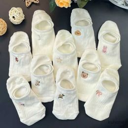 Socks Hosiery Socks Set 10 Pairs Toe Socks Womens Cotton Ankle Stockings Summer Breathable Versatile White Socks Cute Cartoon Pattern