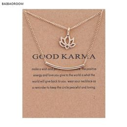 12pcs Golden Plated Good Karma Marble Lotus Double Layer Alloy Clavicle Bone Pendant Short Necklace 200929193s