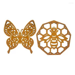 Table Mats Wooden Coasters For Drinks Cute Butterfly Coffee Mug Mat Natural Bee Tableware Round Drink Kitchen Tool