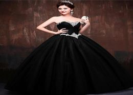 Ball Gowns Long Black Yellow Quinceanera Dresses Sequins Beaded Sweetheart Bodice Corset Prom Dress Sparkly Pageant Dress4490567