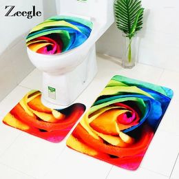 Bath Mats Zeegle Rose Pattern 3Pcs Microfiber Set Rug Toilet Mat Lid Cover Anti-slip Absorbent Bathroom