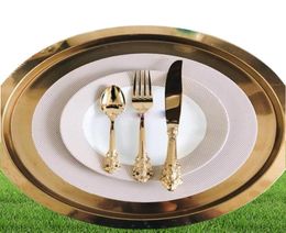 Vintage Western Gold Plated Cutlery Dining Knives Forks Teaspoons Set Golden Luxury Dinnerware Engraving Tableware3180957