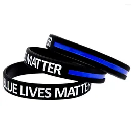 Charm Bracelets 50 Pcs Blue Lives Matter Silicone Wristband Sport Rubber Bracelet Debossed Line Logo