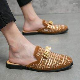 Slippers Summer Men's Large Size Fashion Rhinestone Package Head Le Fu Breathable Sticker Drill No Heel Leather Shoes PX139