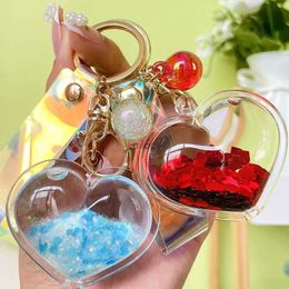 Keychains Lanyards Creative Oil Quicksand Heart Keychain Fashion Trendy Bag Small Pendant Exquisite Cute Couple