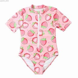 One-Pieces Strawberry Youth Girls One piece Swimsuit 7-12 Year Old Childrens Swimsuit Zipper Childrens Swimsuit 2024 Surfing Swimsuit Y240412