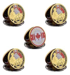 5pcs DDay Normandy Juno Beach Military Craft Canadian 2rd Infantry Division Gold Plated Memorial Challenge Coin Collectibles2376026