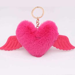 سلاسل المفاتيح Lanyards Wings Love Hair Ball -keychain keychain key -bed bag bag girl rolements سيارة لطيفة هدية llaveros para mujer pom keychain