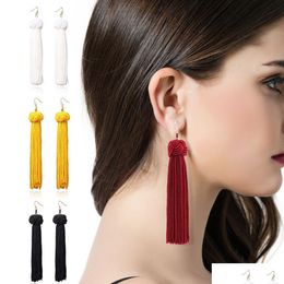 Dangle Chandelier Bohemia Ethnic Tassel Drop Earrings For Women Trendy Black Red Yellow Green Long Silk Fringed Dangles Statement Go D Otyfw