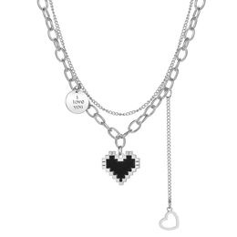 Korean Version Mosaic Black Heart Necklace for Women's Instagram Trendy Niche Design with Collarbone and Double Layered Wearing Chain
