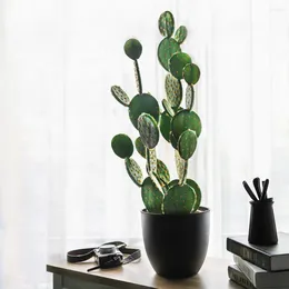 Decorative Flowers Natural Looking Large Artificial Faux Fake Textured Prickly Pear Cactus Succulent Desert Plant With Planter Modern Mid