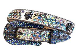 Mens Western Cowboy Belt Bling Crystal Rhinestone Belt with Camo Snake Leather Skull Studded Waist Belt Large Size Unisex Fashion 4136274