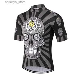 Cycling Jersey Sets Mens Casual Digital Print Black skull Cycling Jersey Mens Stretch Zip Up Breathab Lightweight Short Seve MTB Jacket L48