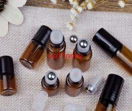 Storage Bottles Wholesale 1ML 2ML Dram Amber Roll On Glass Bottle 2CC Sample Vial Small Essential Oil Metal Roller Ball