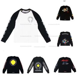 Men's Designer T Shirts Classics Heart Brand Chromees Long Sleeves Quality Tops Tees Casual Loose Street Horseshoe Sanskrit Cross Print Crew Neck Chromees 912