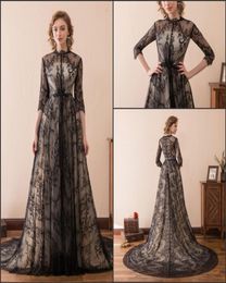 Sexy Black Lace Gothic Wedding Dresses Half Sleeve Sheer ALine 2018 Newest Stock 216 Chapel Train Long Bridal Ball Gowns Formal9418663
