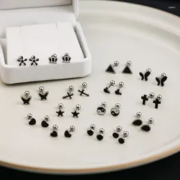 Stud Earrings Fashion Black Drop Oil Stainless Steel For Women Classic Mini Butterfly Heart Cross Flower Star Jewelry