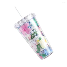 Cups Saucers 1pc Summer Sucker Water Cup Plastic Drinking Straw Bottle Portable Drink Container For Home (Flower