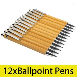 12Pcs Bamboo Wooden Retractable Ballpoint Pen Black Ink