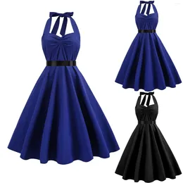 Casual Dresses Vintage Pleated Hepburn Style Women's Sexy Solid Color Strap Slim Fit Dress Elegant Ladies Sleeveless Formal Party