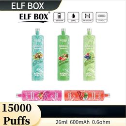 24hr shipping V ape Box Original ELF BOX 15000 Puffs 26ml Disposable E Cigarettes 12 Flavours 0.6 ohm Rechargeable 0% 2% 5%