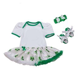 Patrick New Saint Cotton Polka Dot Short Sleeve Dress for Baby Green Gauze Princess Dress for Children