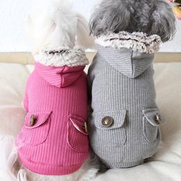 Dog Apparel Striped Pocket Pet Hoodies Cat Clothes Winter Warm Jacket Coats With Hat For Dogs Clothing Teddy