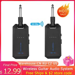 Cables ammoon AM5G Wireless 5.8G Guitar System Rechargeable Audio Transmitter Receiver ISM Band for Electric Bass Guitars Amplifier