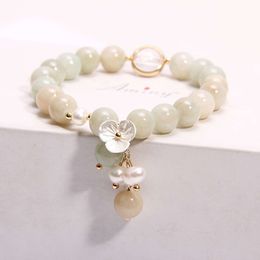 INS Korean Version Freshwater Pearl Crystal Single Loop Fashionable Women's Minimalist Best Friend Flower Bracelet Jewelry