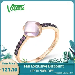 Cluster Rings VISTOSO Geniune 14K 585 Rose Gold For Women Real Natural Amethyst Elegant Dainty Sweet Wedding Engagement Fine Jewellery