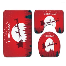 Bath Mats 3pcs/set Christmas Decor Non Slip Bathroom Pad Floor Mat Carpet Absorbent Pedestal Rug Lid Toilet Cover