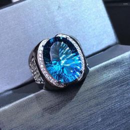 Cluster Rings 925 Sterling Silver London Blue Topaz Ring For Men Jewelry Luxury Designer Engagement