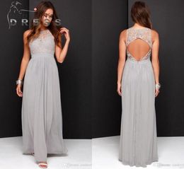 Country Boho Chiffon Bridesmaid Dresses A Line Sheer Lace Top Hollow Backless Grey Wedding Guest Maid of Honour Gowns Plus Size Cus6130956