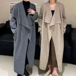 Korean Version of Versatile Autumn Winter New Loose and Lazy Style Simple Solid Color Lapel Knitted Cardigan Jacket Sweater for Women