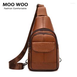 Waist Bags MOOWOO Genuine Leather Chest Pack Men Casual Shoulder Crossbody Bag Waterproof Travel Sling Messenger Male