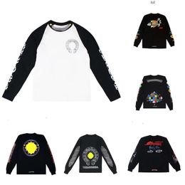 Men's Designer T Shirts Classics Heart Brand Chromees Long Sleeves Quality Tops Tees Casual Loose Street Horseshoe Sanskrit Cross Print Crew Neck Chromees 7 712