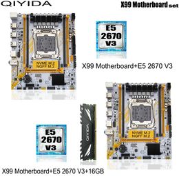 QIYIDA X99 Motherboard set LGA2011 3 kit With Xeon E5 2670 V3 CPU Processor and 16GB DDR4 RAM Memory NVME M.2 E5 D4 240410