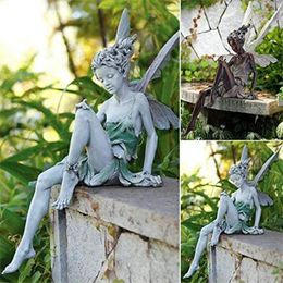 Decorative Figurines Flower Fairy Sculpture Garden Landscaping Yard Art Ornament Resin Turek Sitting Statue Outdoor Angel Craft Decoration