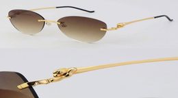 New Luxury Lens Leopard Series Metal Rimless Sunglasses Designer Driving Unisex glasses Man Woman 18K Gold 001 Silver La8892192