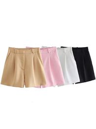 Willshela Women Fashion White Pleated Front Zipper Shorts Vintage High Waist Female Chic Lady Shorts 240409