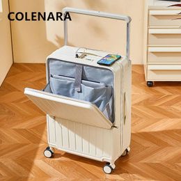 Suitcases COLENARA Laptop Luggage Front Opening PC Boarding Case USB Charging Trolley 20"24"26 Inch With Wheels Travel Suitcase