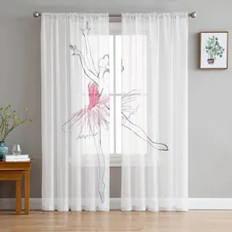 Curtain Hand Drawn Sketch Ballerina Girl Tulle Voile Curtains For Bedroom Window Living Room Sheer Organza Drapes