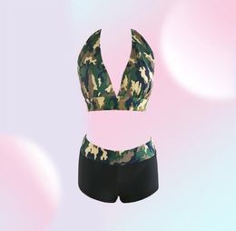 2017 New Sexy Halter Bikini Set Swimwear Women Push up Swimsuit Camouflage Print Beach Bathing Suits QP02082267279