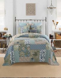 Shabby Chic Floral 3 Pieces Patchwork Bedspread Pillow shams Sumer Quilts Set Queen King size 100 Cotton Reversible Ultra soft16629706