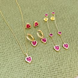 2024 Hot Fashion Luxury Love Heart Designer Earrings Necklaces Set Jewellery for Women 18k Gold Rose Pink Stone Diamond CZ Zircon Drop KS Brand Earring Choker Necklace